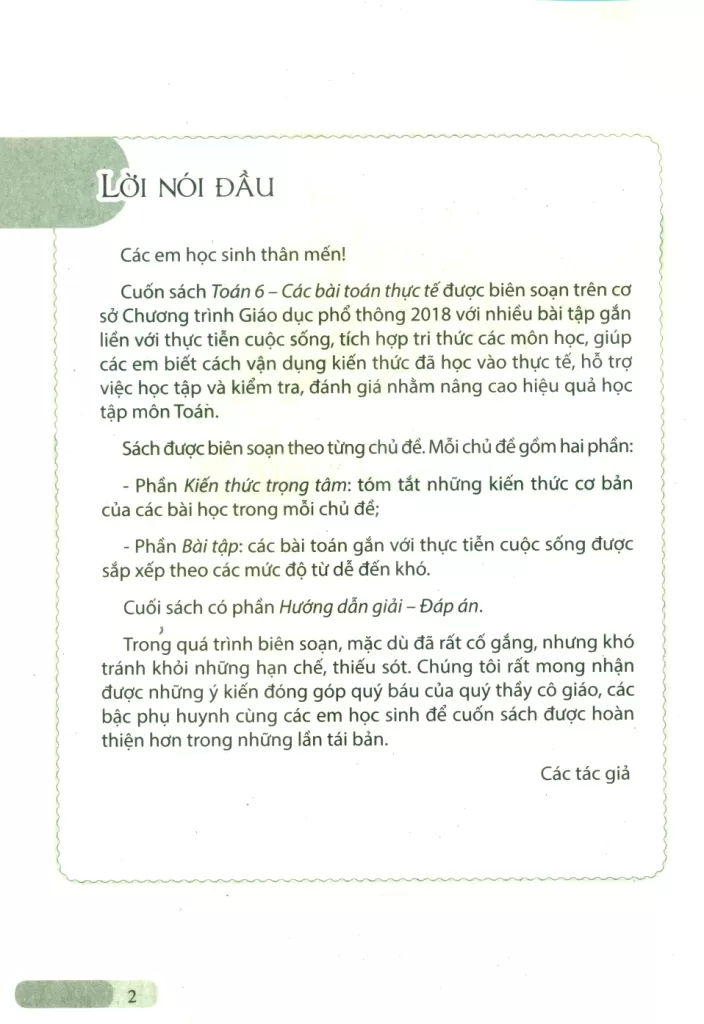 TOÁN LỚP 6 - CÁC BÀI TOÁN THỰC TẾ (Theo chương trình GDPT 2018)